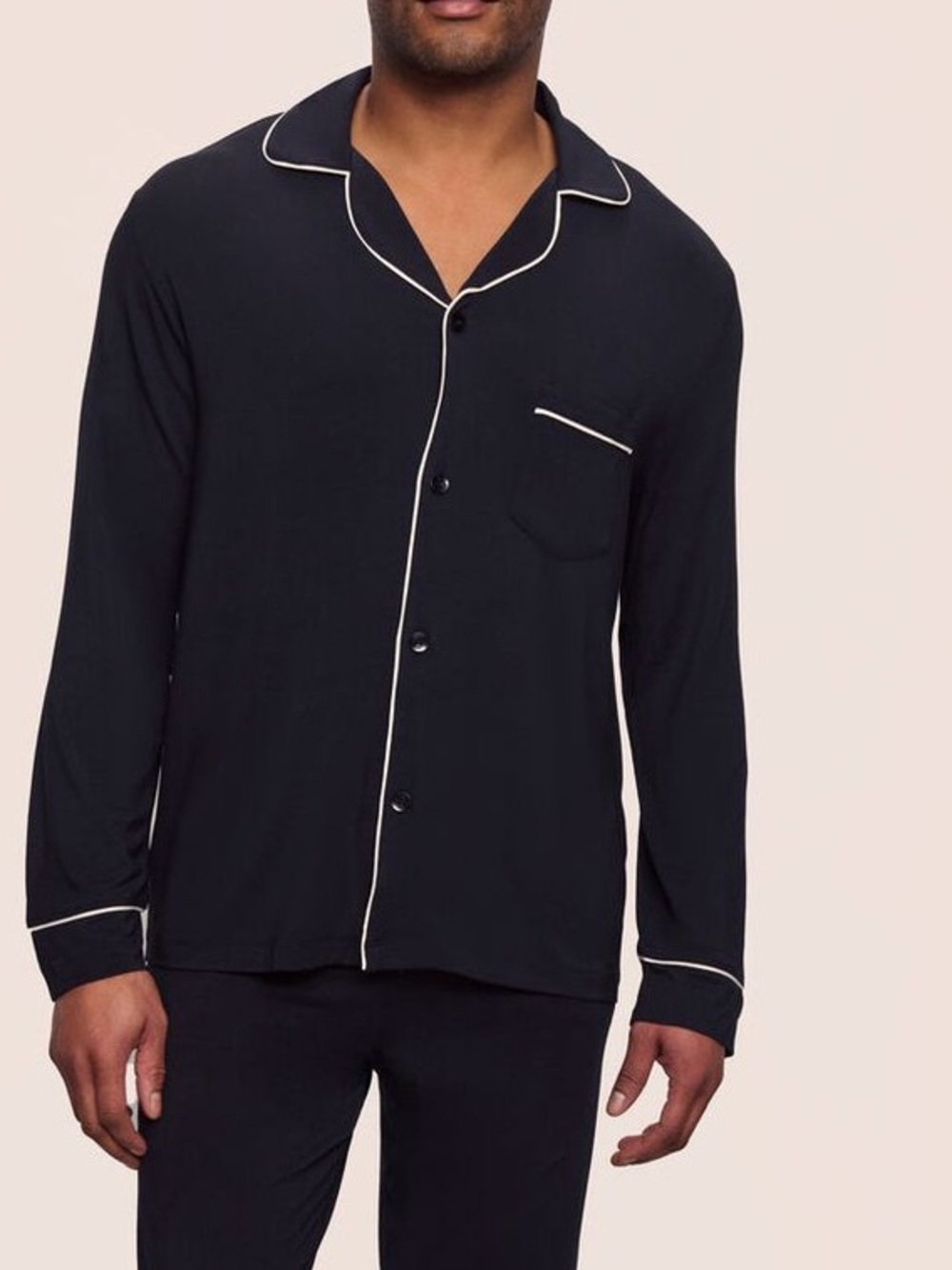 Eberjey Men’s Black White Button Front Collared PJ Pajama Top Size Small